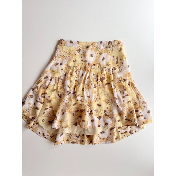 JOIE Lesly Amber Gold Yellow Floral Silk Chiffon Flowy Mini Skirt, Size 6 - Picture 4 of 14